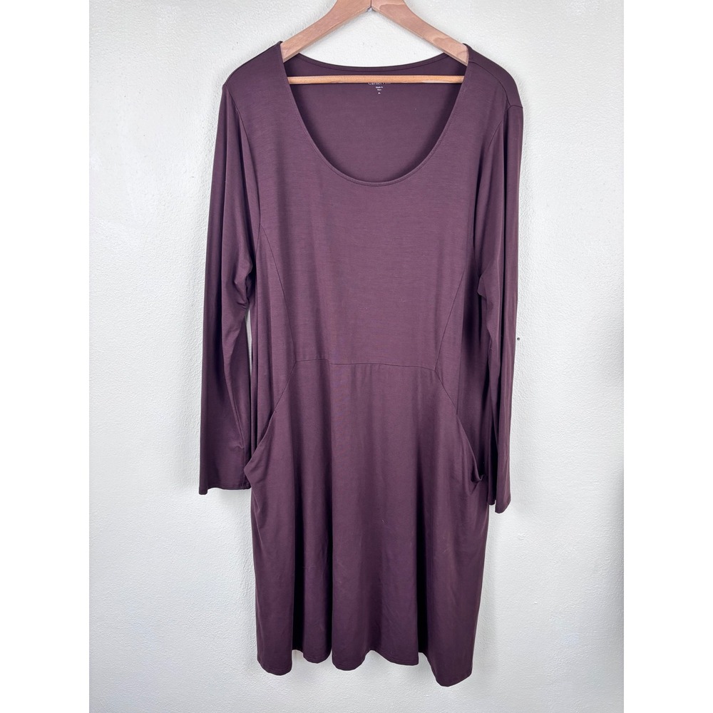Garnet Hill Long Sleeve Pocket Tencel Knit Dress XL Brown Travel Comfy lagenlook